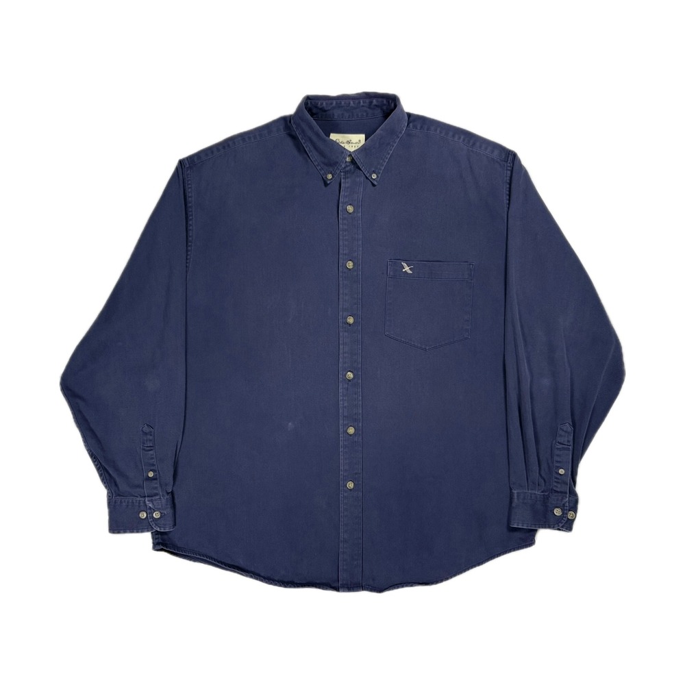 Vintage 90s Eddie Bauer 100% cotton navy blue button up shirt mens large